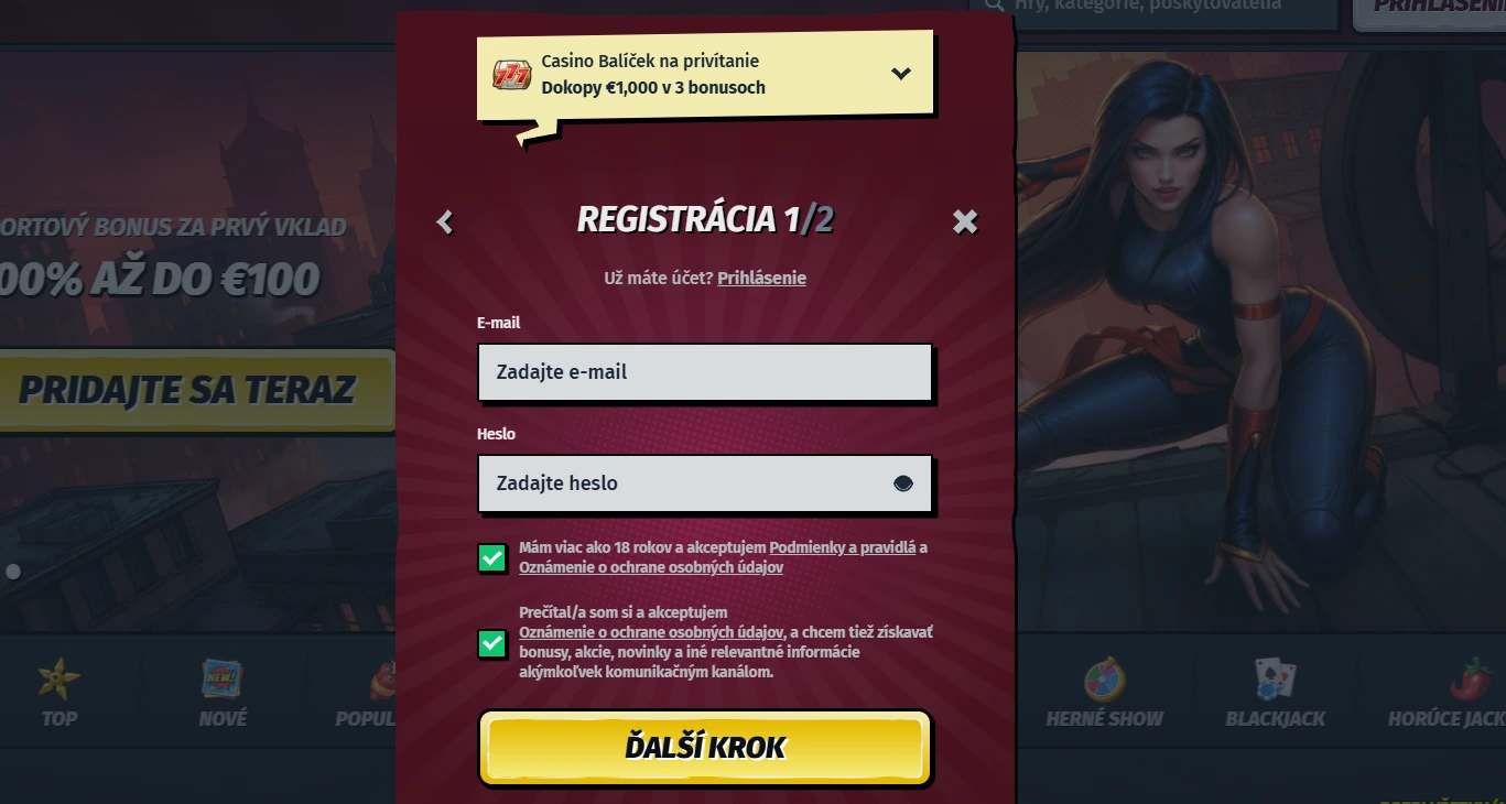 Allyspin registrácia nového účtu