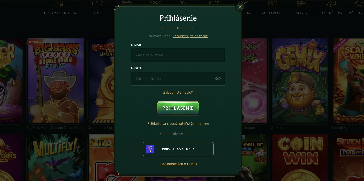 Prihlásenie do Casinia Casino účtu