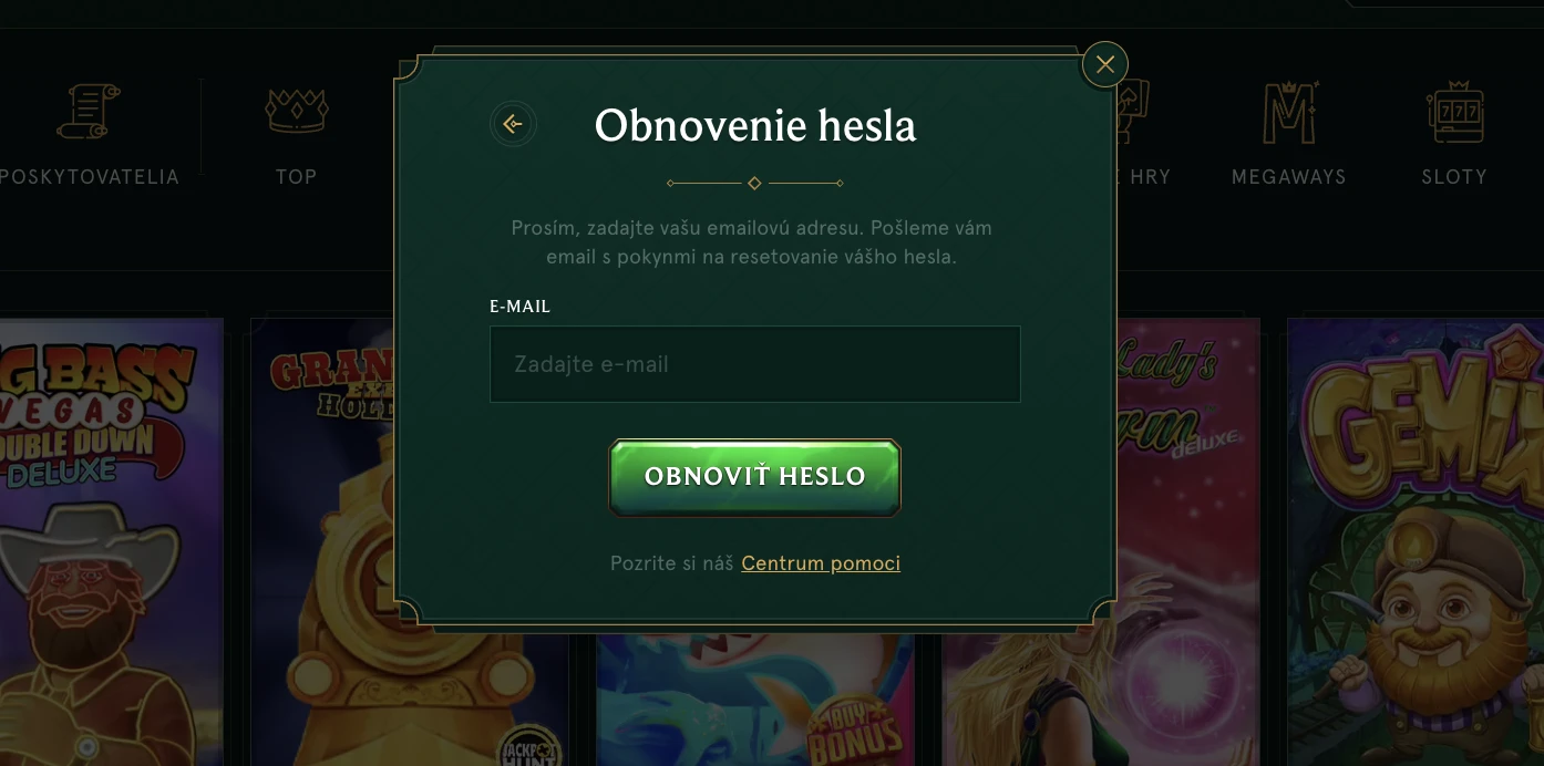 Obnova zabudnutého hesla v Casinia Casino