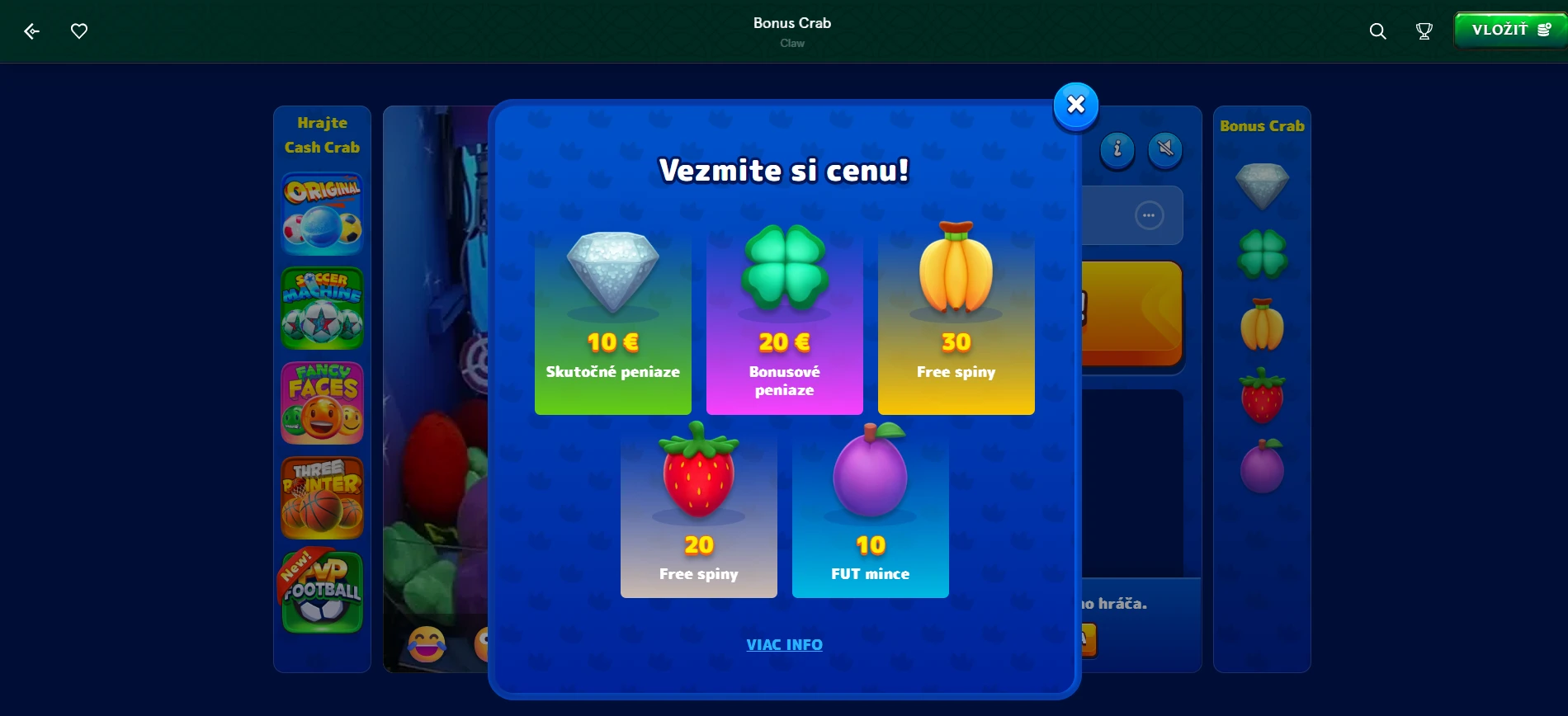 Casinia Bonus Crab bonusová mini hra