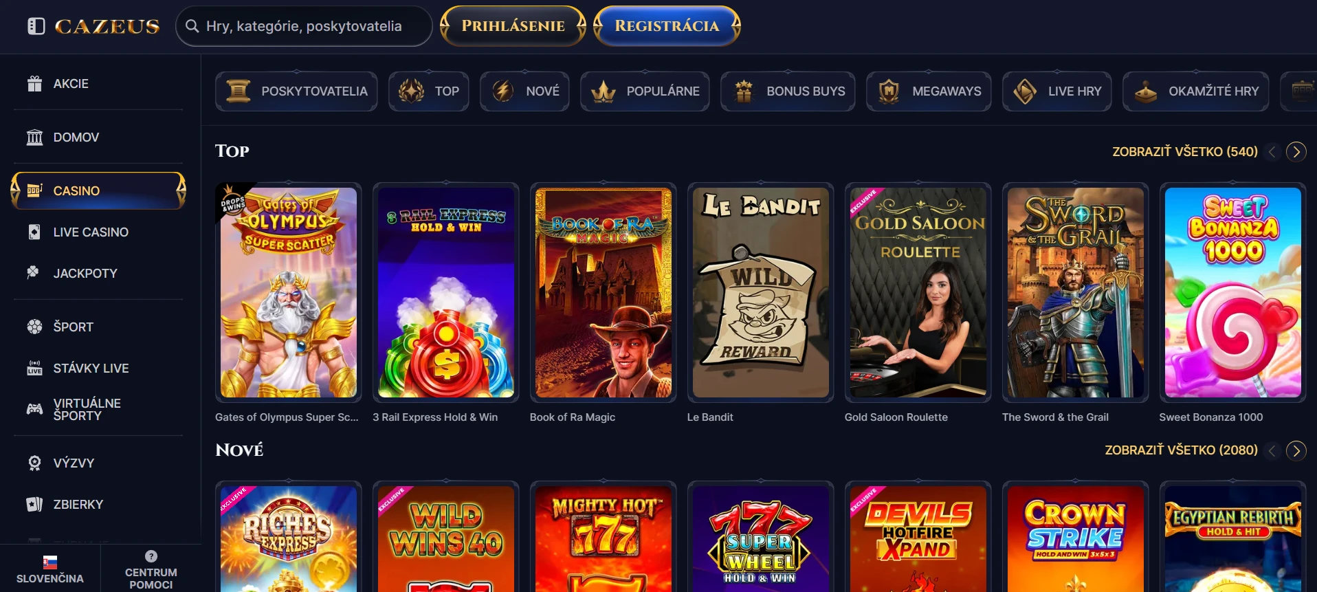 Cazeus Casino herná knižnica s automatmi, live kasínom a kategóriami hier