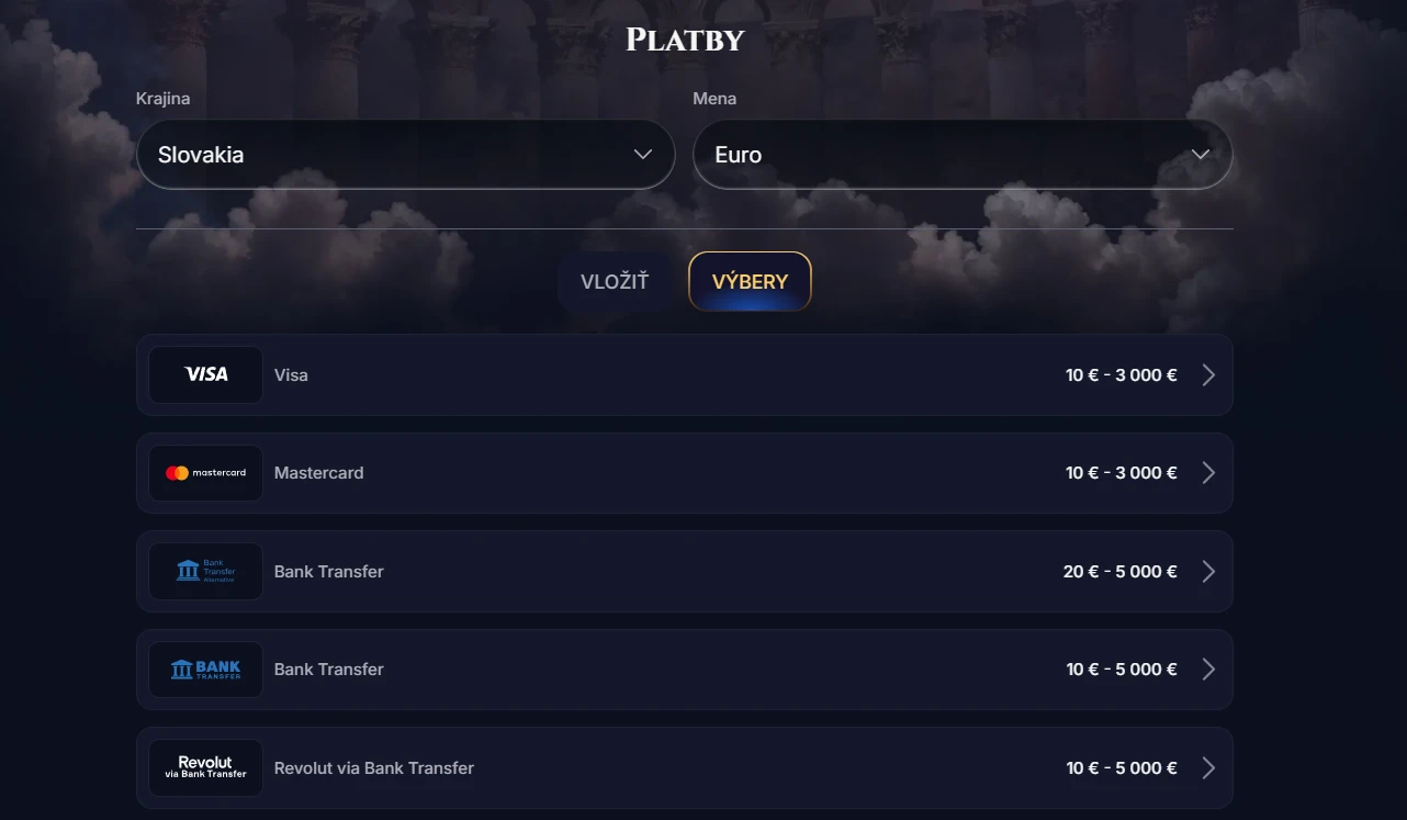 Platobné metódy v Cazeus Casino vrátane kariet, e-peňaženiek a kryptomien
