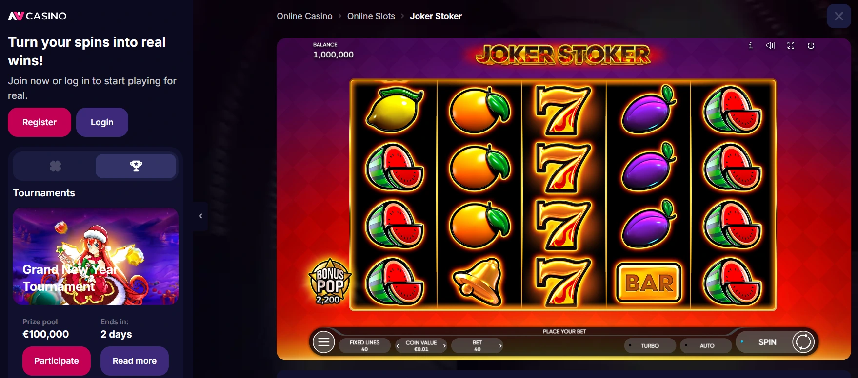 NV Casino GAMEWIZE80 free spiny na Joker Stoker