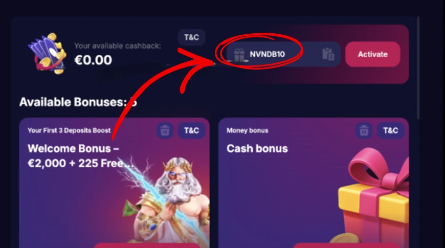 NV Casino bonus bez vkladu 10 € s kódom NVNDB10
