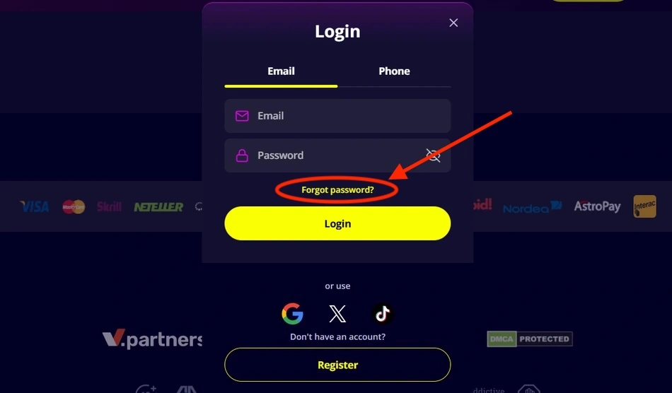 Slotoro Casino obnova zabudnutého hesla