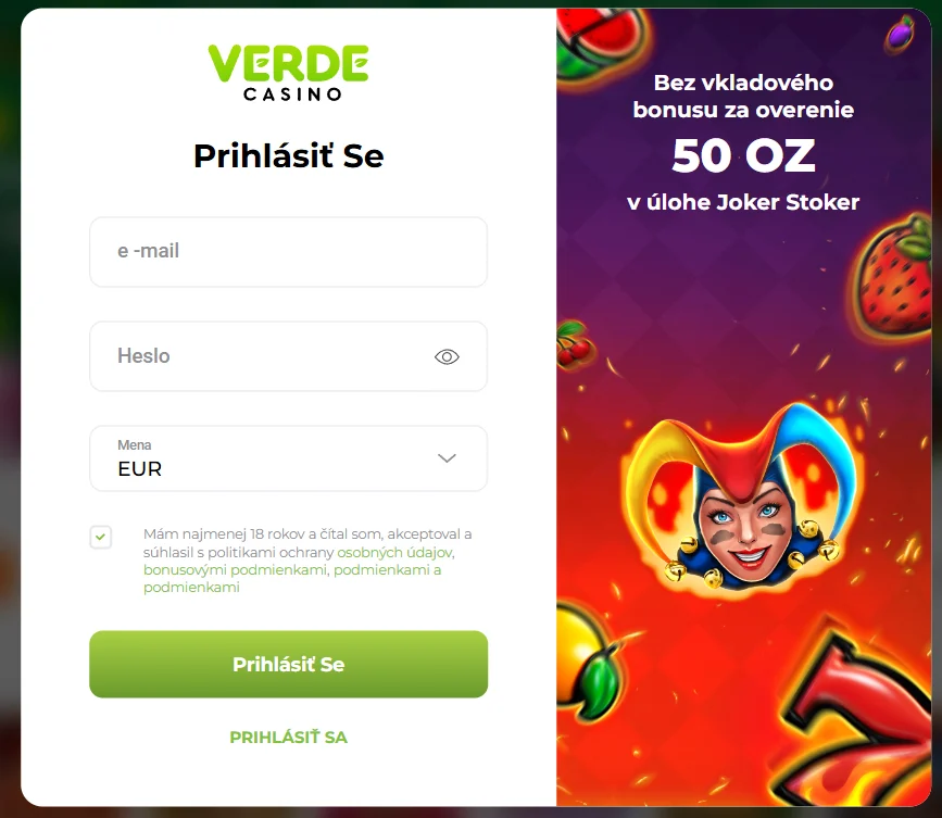 Verde 50 free spinov bez vkladu za overenie na Joker Stoker