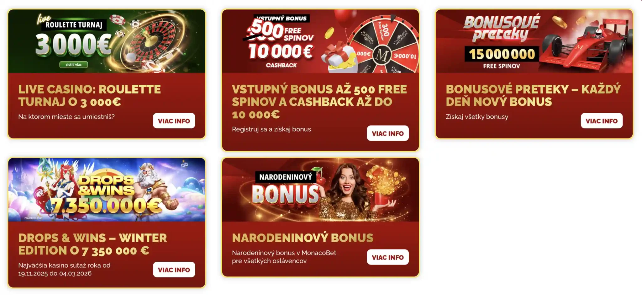 Monacobet bonusy, turnaje a akcie