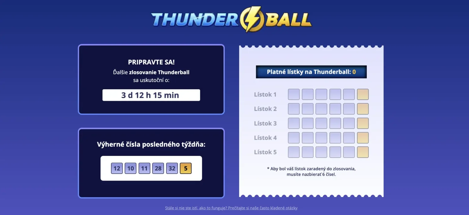 Casino Classic Thunderball žrebovanie a výherné čísla