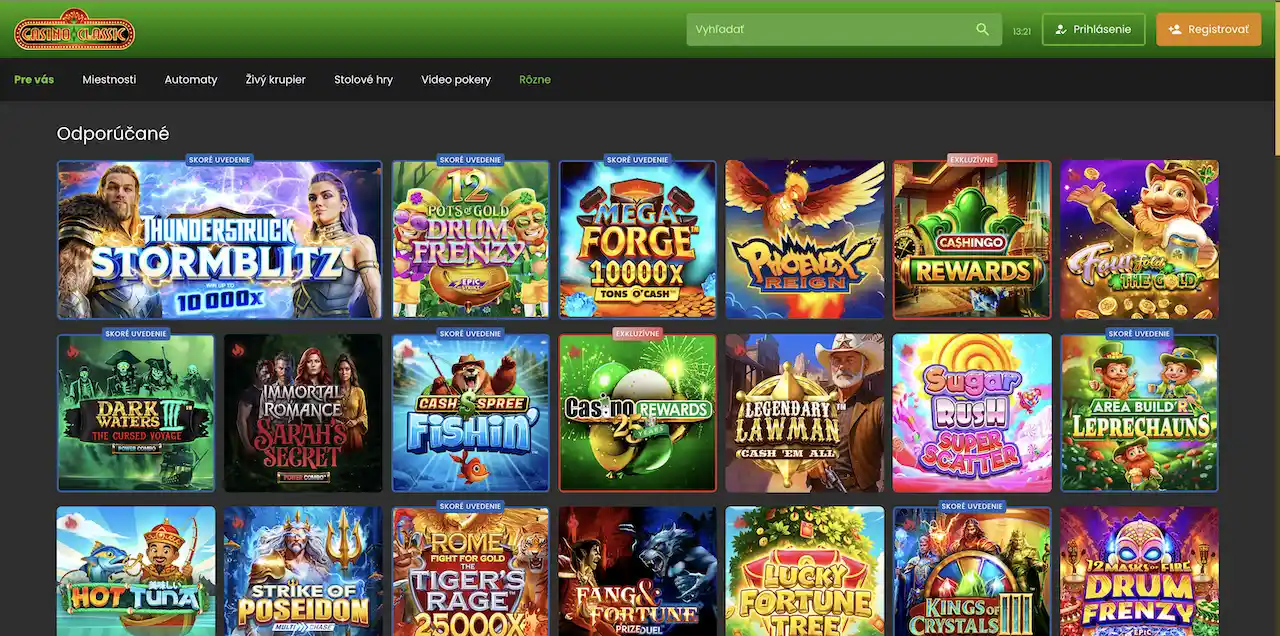 Casino Classic herná knižnica a odporúčané hry