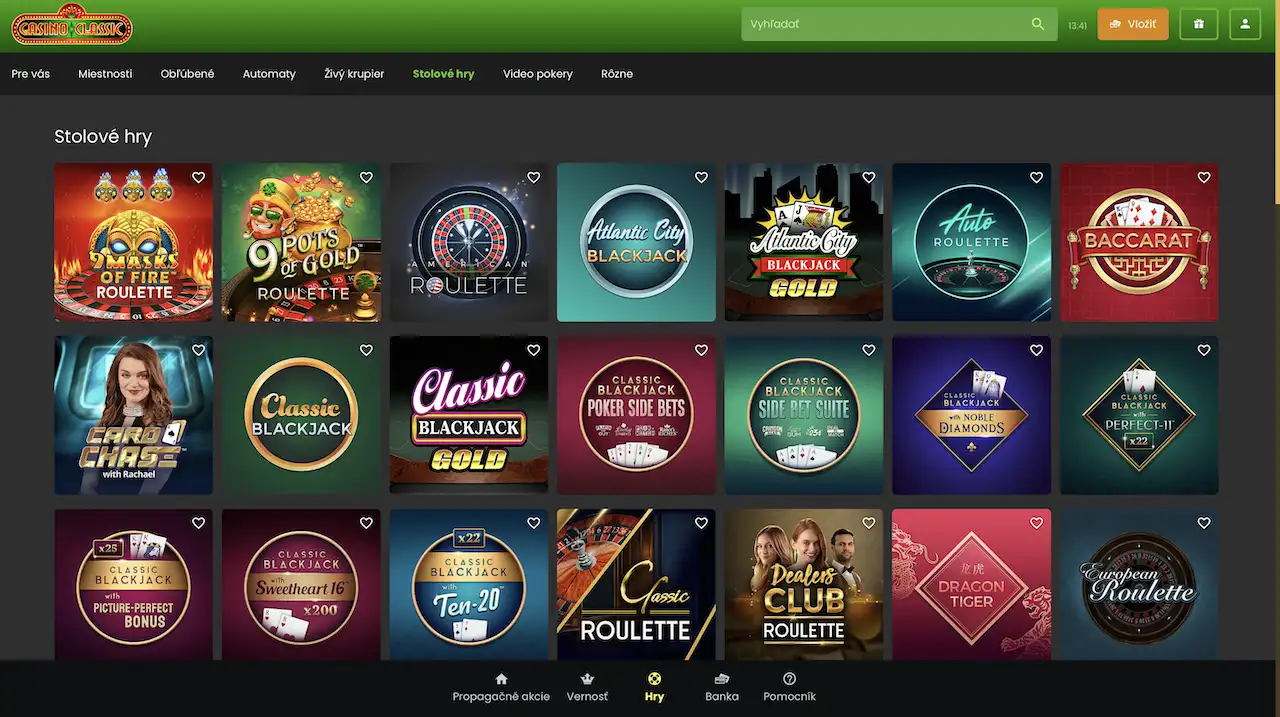 Casino Classic stolové hry - blackjack, ruleta, baccarat