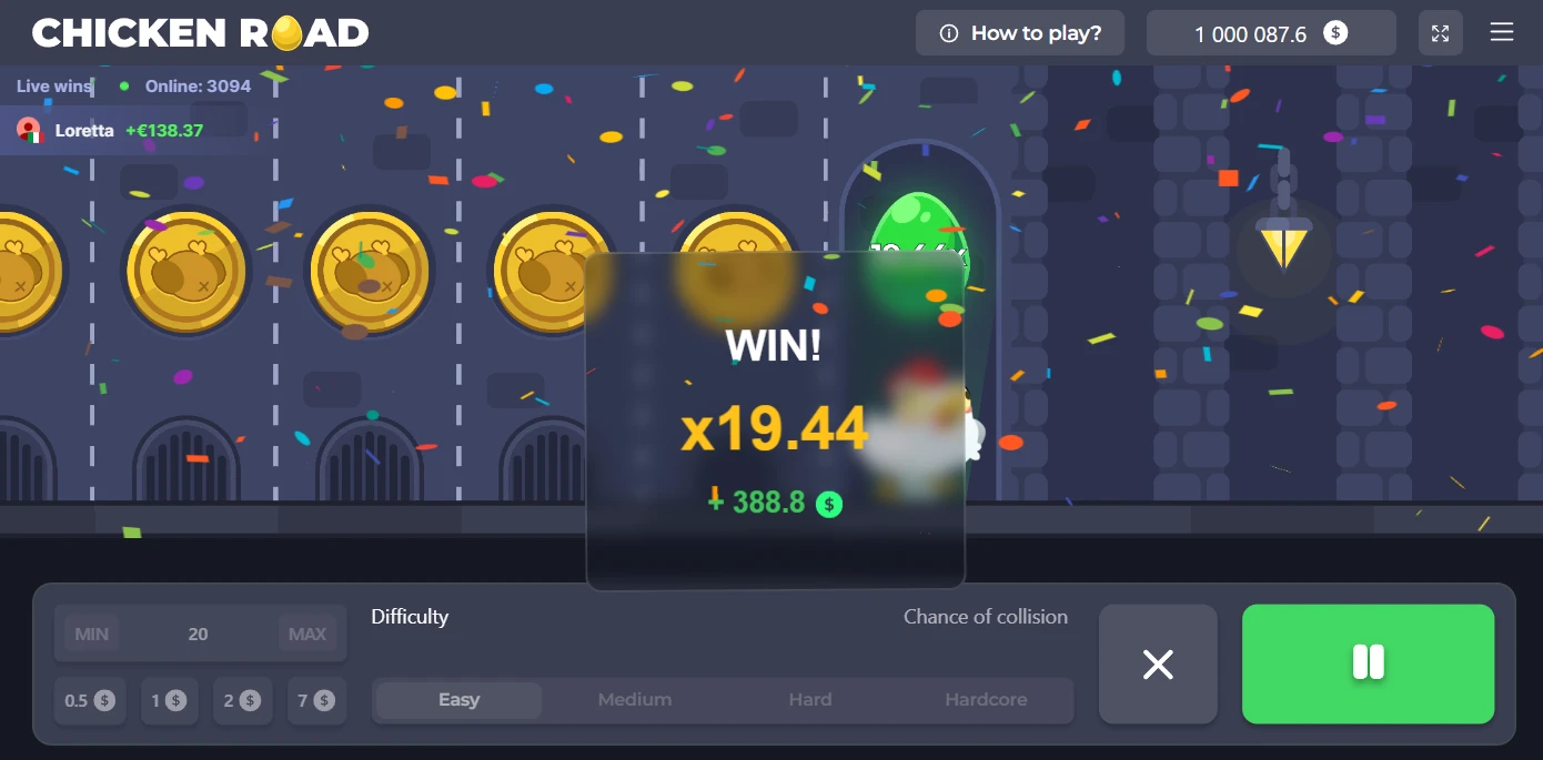 Chicken Road výhra – vybratie pri násobiteli x19.44