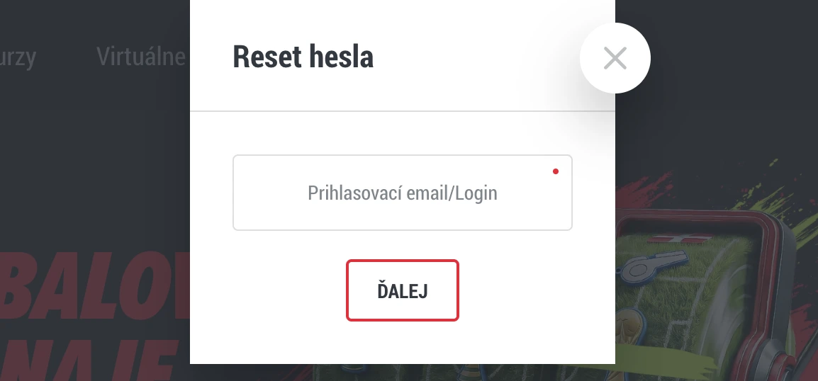 DoxxBet reset hesla cez prihlasovacie okno