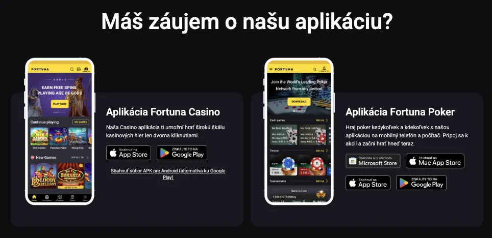 Fortuna Casino a Poker aplikácia pre mobil aj počítač