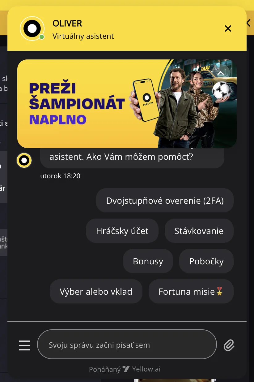 Fortuna zákaznícka podpora – virtuálny asistent Oliver