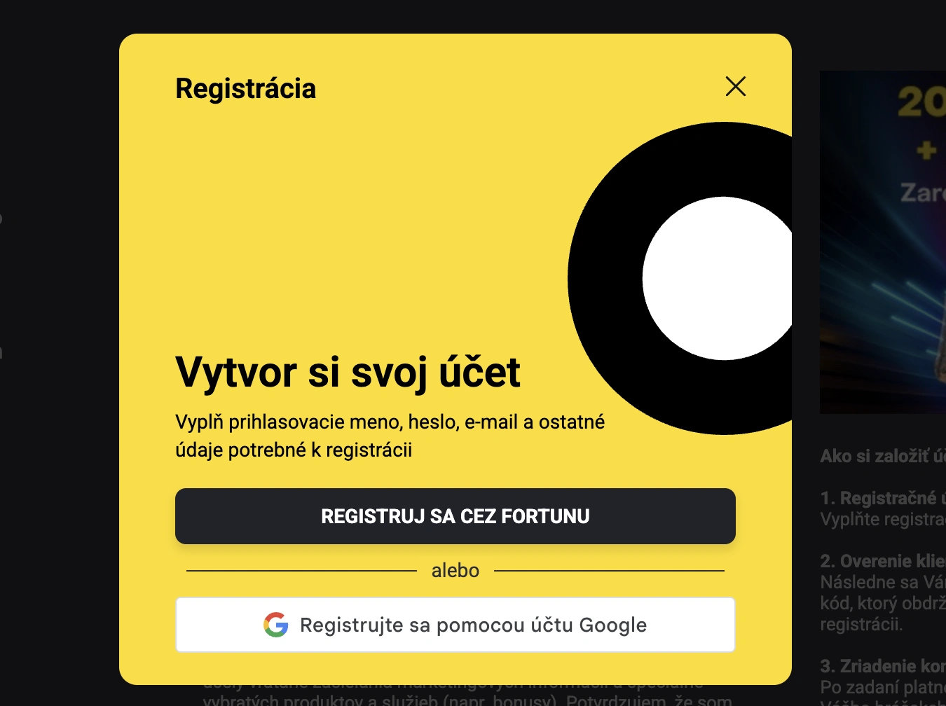 Fortuna registrácia – vytvor si svoj účet