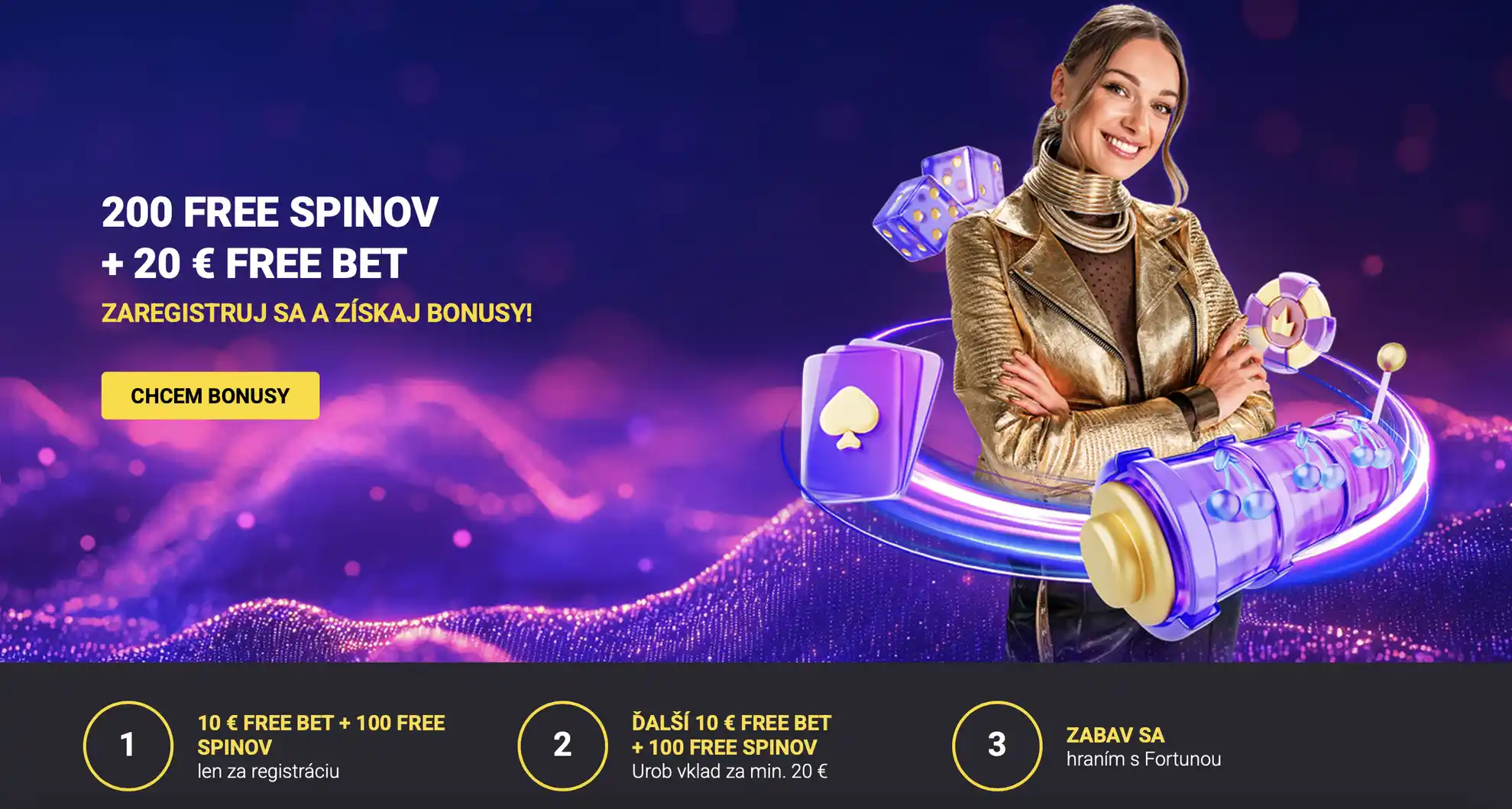 Fortuna bonus 200 free spinov + 20 € free bet za registráciu