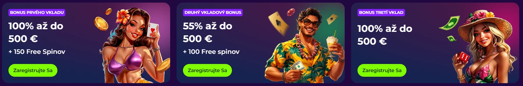 Gambloria uvítací balík - bonus za prvý, druhý a tretí vklad