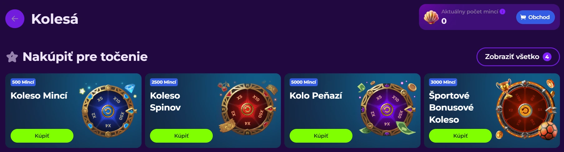 Gambloria kolesá šťastia - koleso mincí, spinov, peňazí a športové
