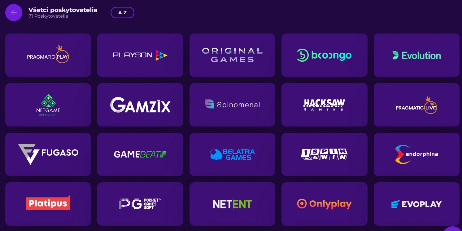 Gambloria poskytovatelia hier - Pragmatic Play, Evolution, NetEnt, Hacksaw a ďalší