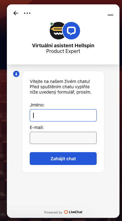 Hellspin zákaznícka podpora - virtuálny asistent a live chat