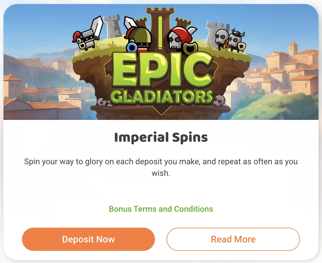 Imperial Spins - free spiny na Epic Gladiators pri každom vklade