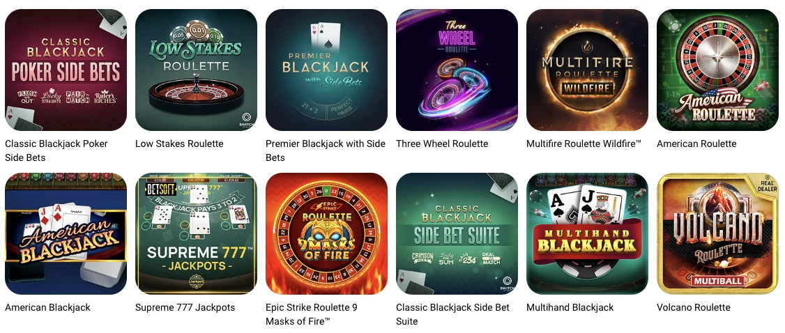 Imperial Wins stolové hry - blackjack, ruleta a baccarat