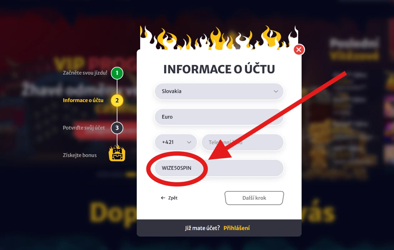Kde zadať promokód WIZE50SPIN pri registrácii v Hellspin Casino