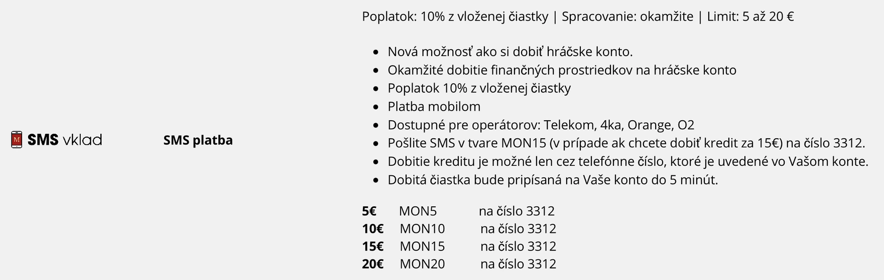 Monacobet SMS vklad – podmienky a kódy