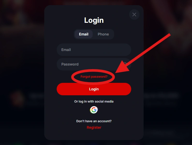 YEP Casino obnova hesla cez Forgot password