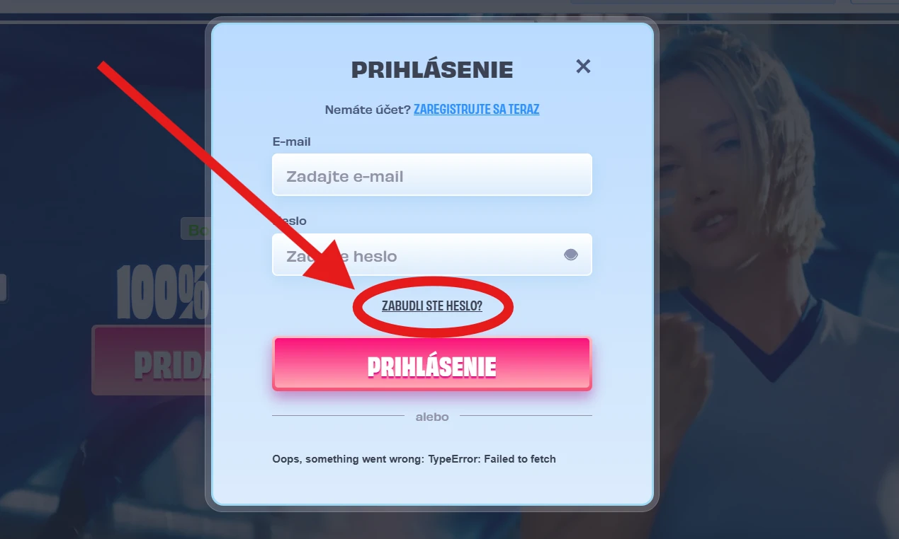 OnlySpins obnova hesla cez možnosť Zabudli ste heslo