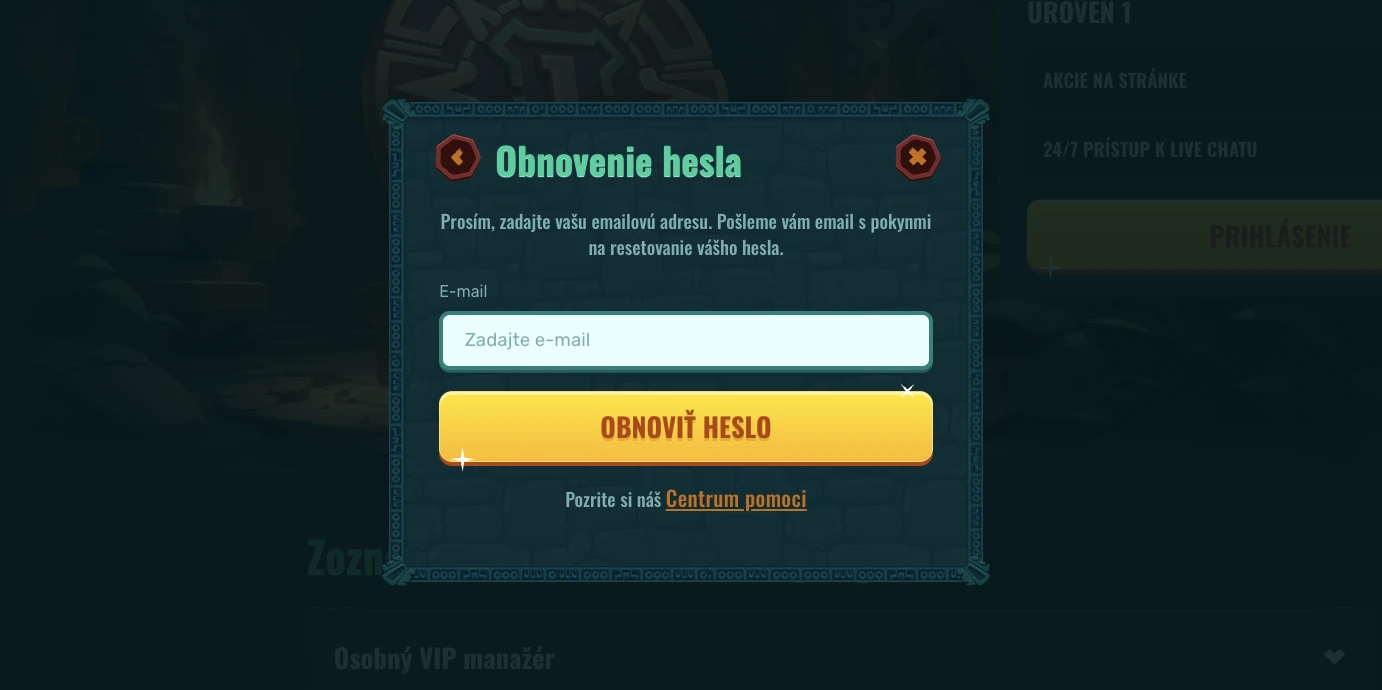 Obnova zabudnutého hesla v Spinanga Casino