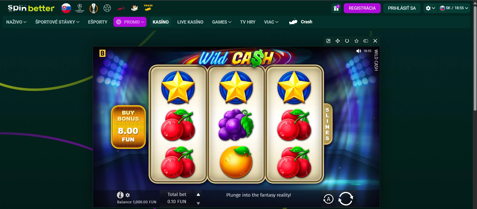 SpinBetter automat Wild Cash pre free spiny z uvítacieho balíka