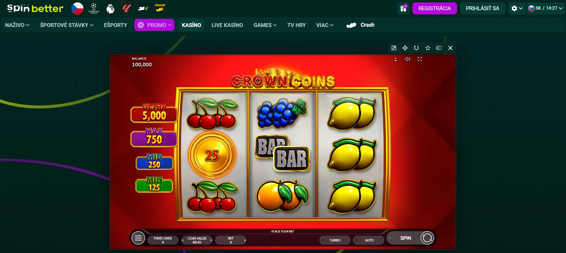 SpinBetter automat Crown Coins od Endorphina pre free spiny