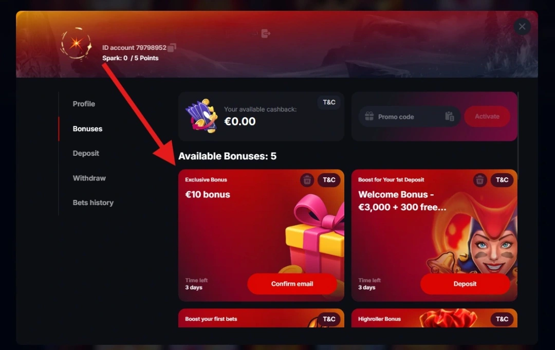 YEP Casino 10 € bonus bez vkladu v účte