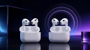 Dva páry Apple AirPods 4 v nabíjacích puzdrách vedľa seba