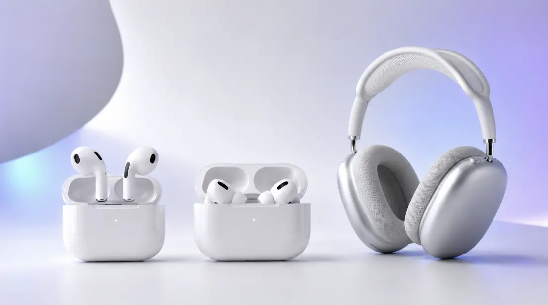 Apple AirPods 4, AirPods Pro a AirPods Max vedľa seba – celý rad Apple slúchadiel