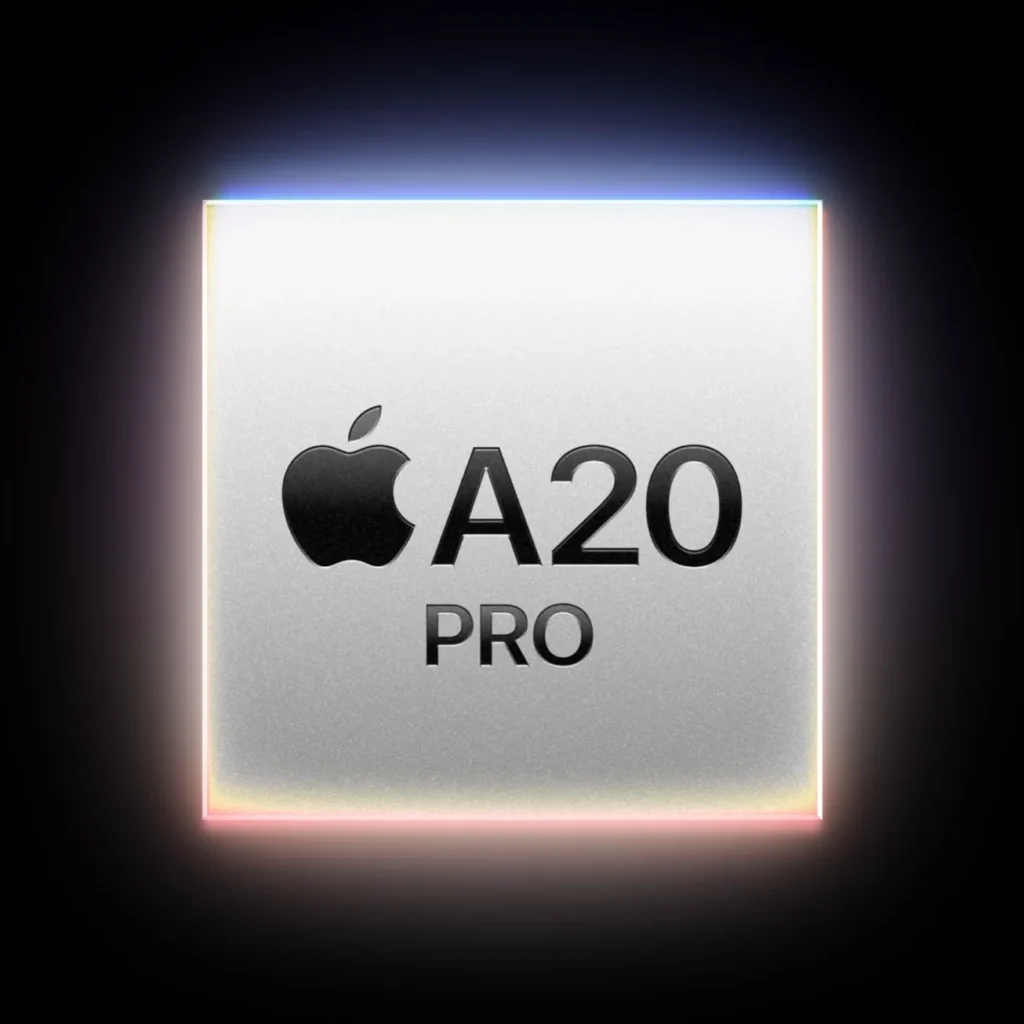 Detailný záber na čip Apple A20 Pro vyrobený dvojnanometrovým procesom